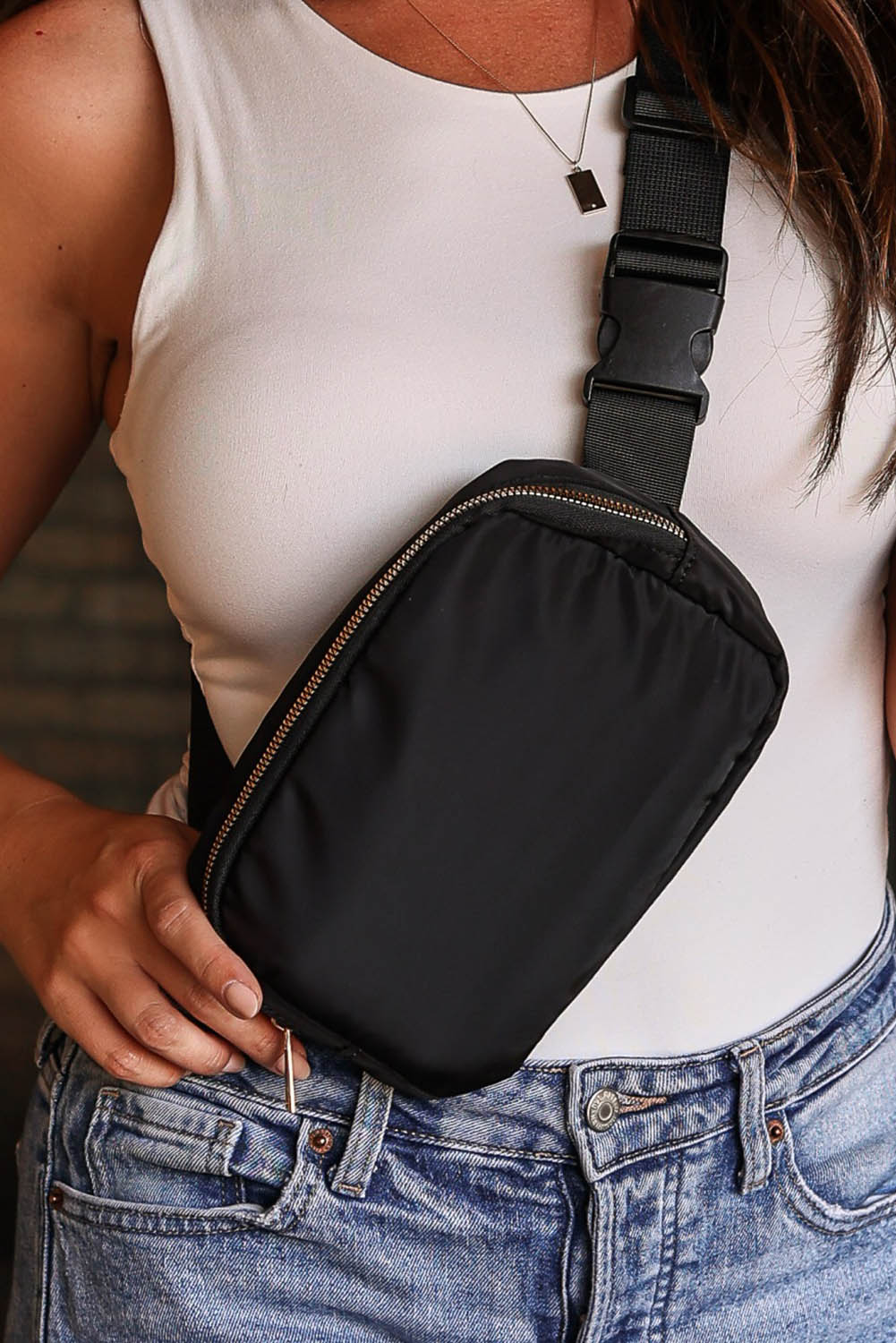 Black Waterproof Zipped Crossbody Bag 20*5*14cm