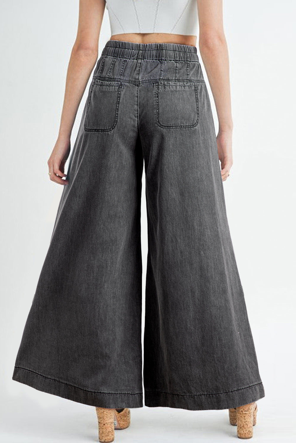 Button Fly Waist Wide Leg Jeans