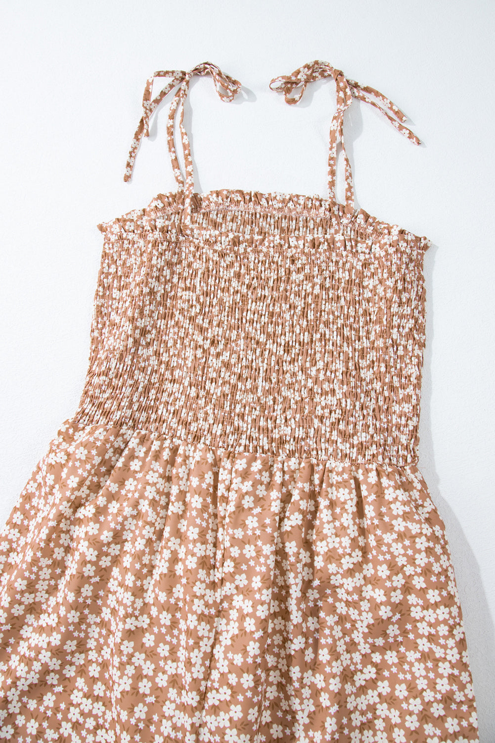 Khaki Smocked Bodice Floral Jumpsuit