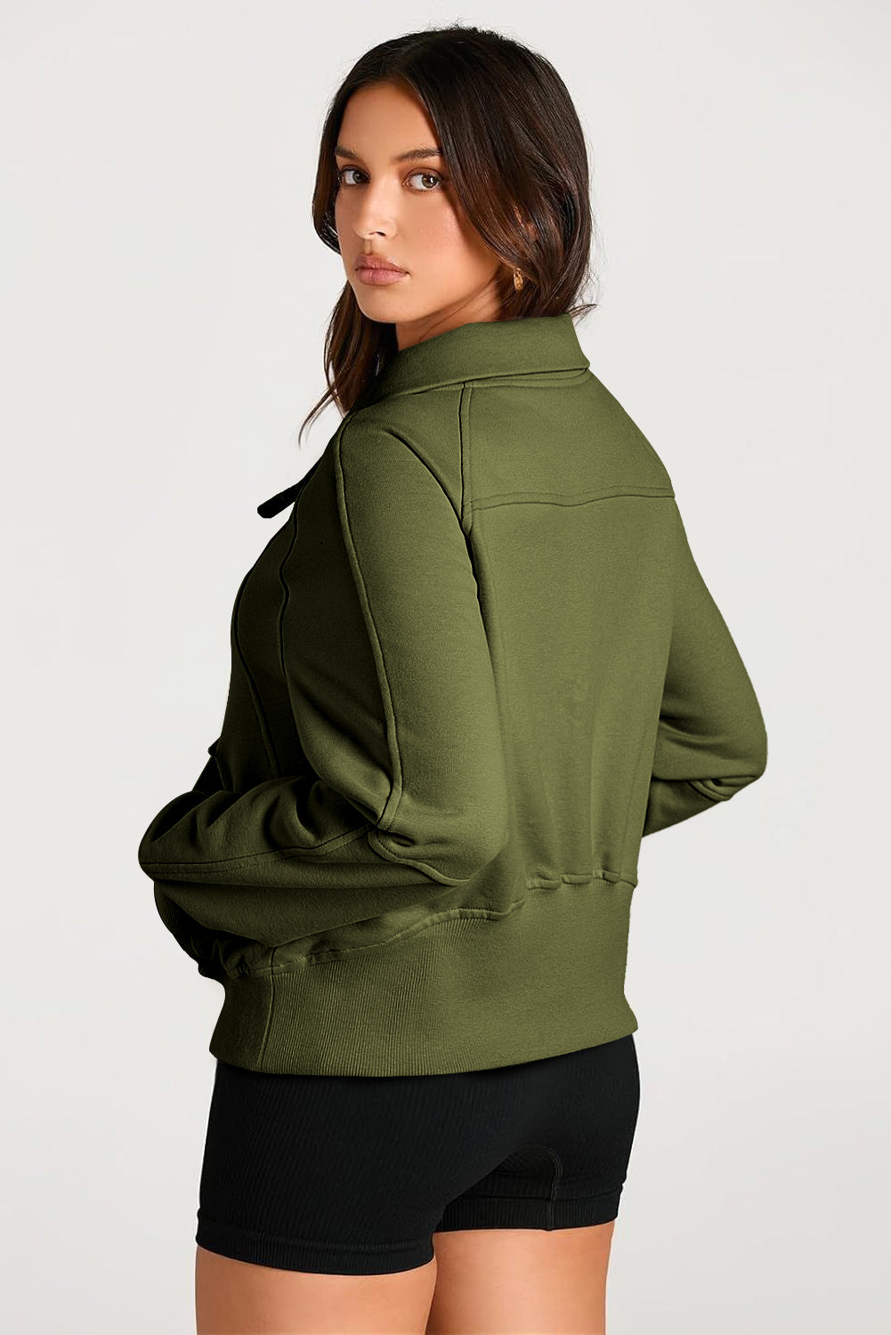 Quarter Zip Stand Neck Kangaroo Pocket Sweatshirt