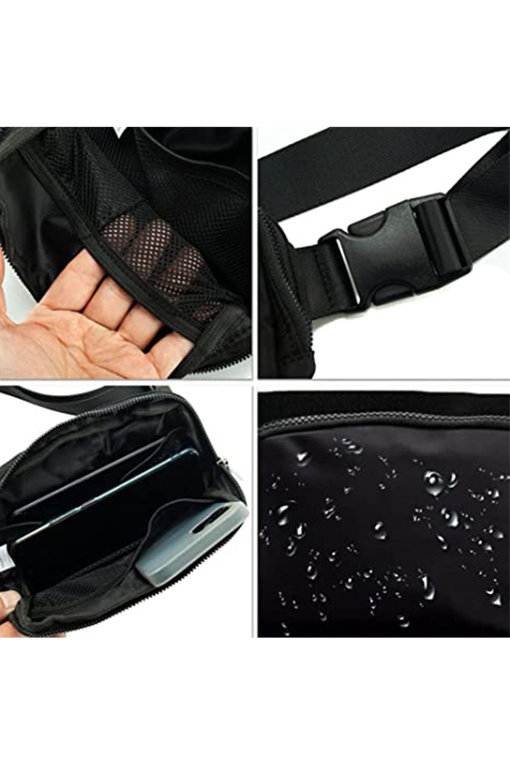Black Waterproof Zipped Crossbody Bag 20*5*14cm