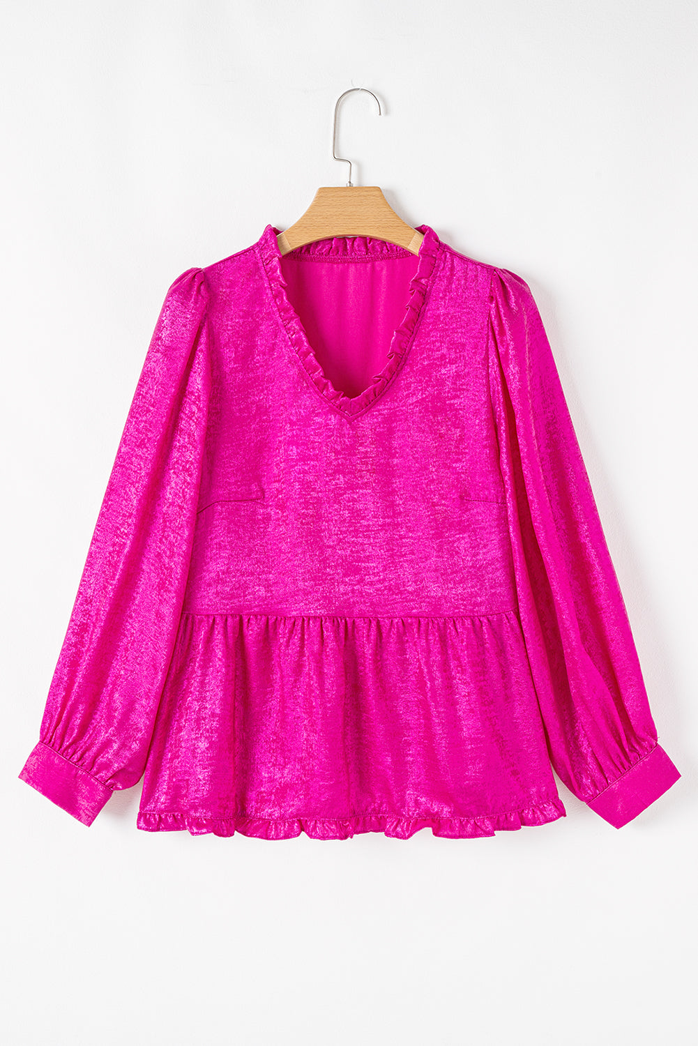 Frilled V Neck Puff Sleeve Babydoll Blouse