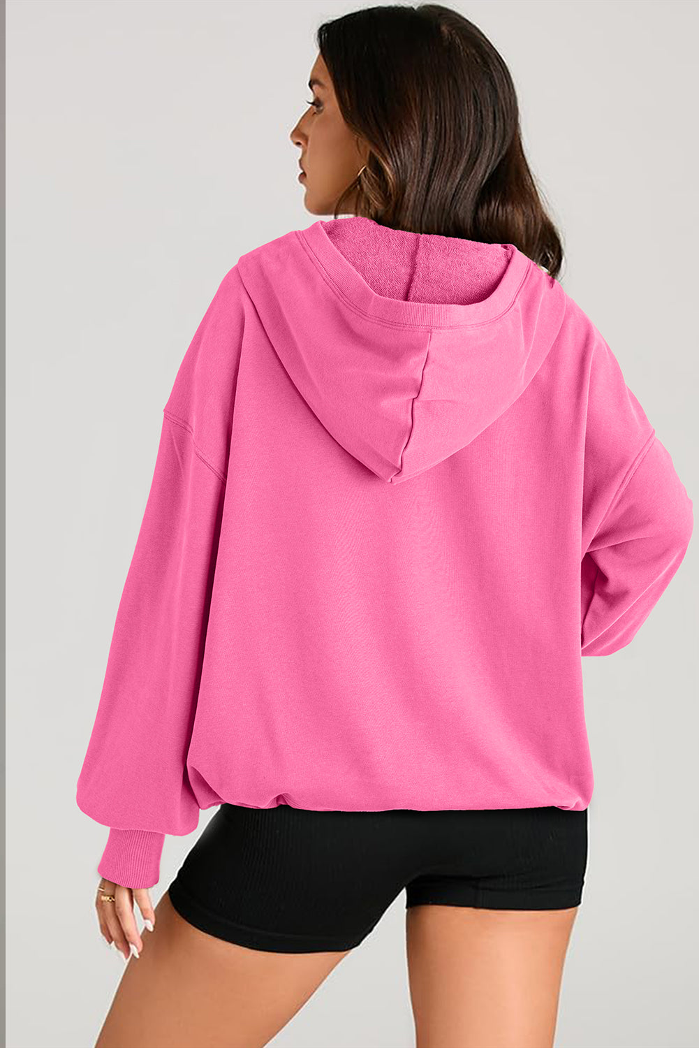 Solid Kangaroo Pocket Half Zipper Oversized Hoodie