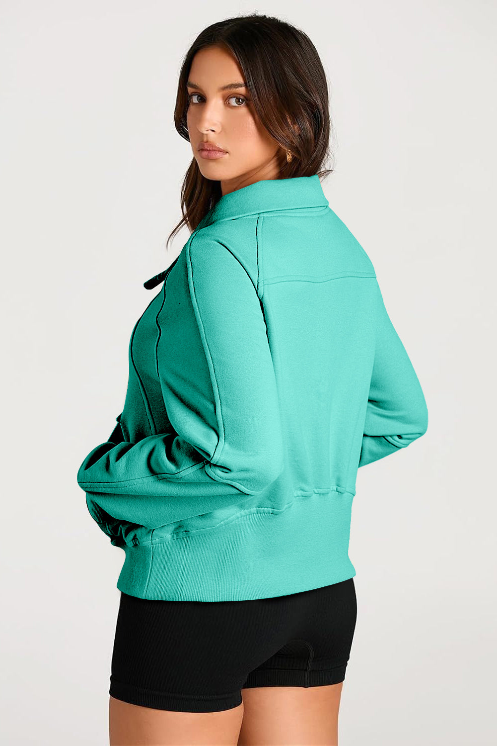 Quarter Zip Stand Neck Kangaroo Pocket Sweatshirt