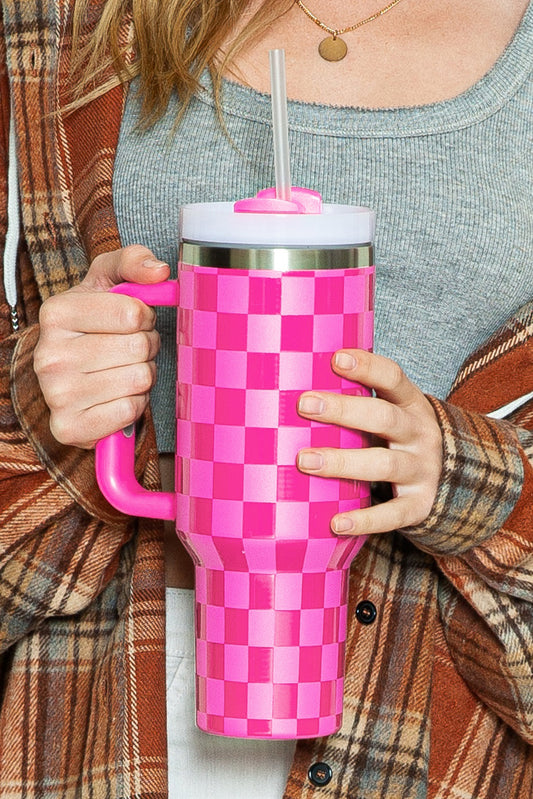 Bright Pink Checkered Stainless Steel 40oz Tumbler