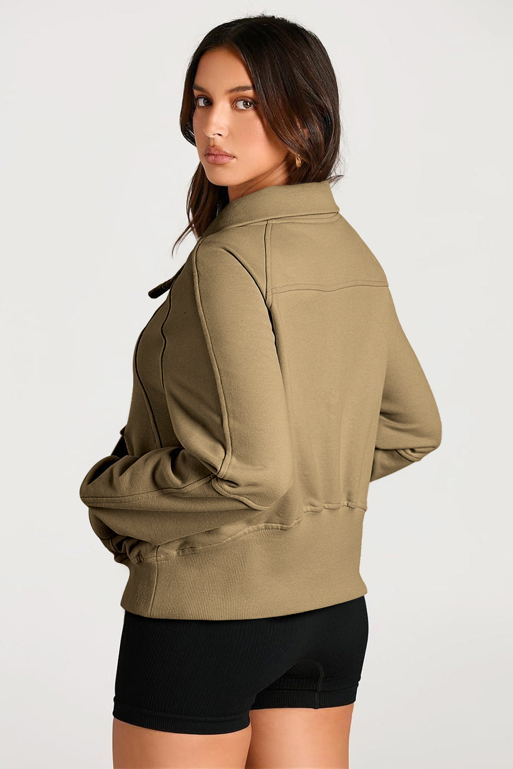 Quarter Zip Stand Neck Kangaroo Pocket Sweatshirt