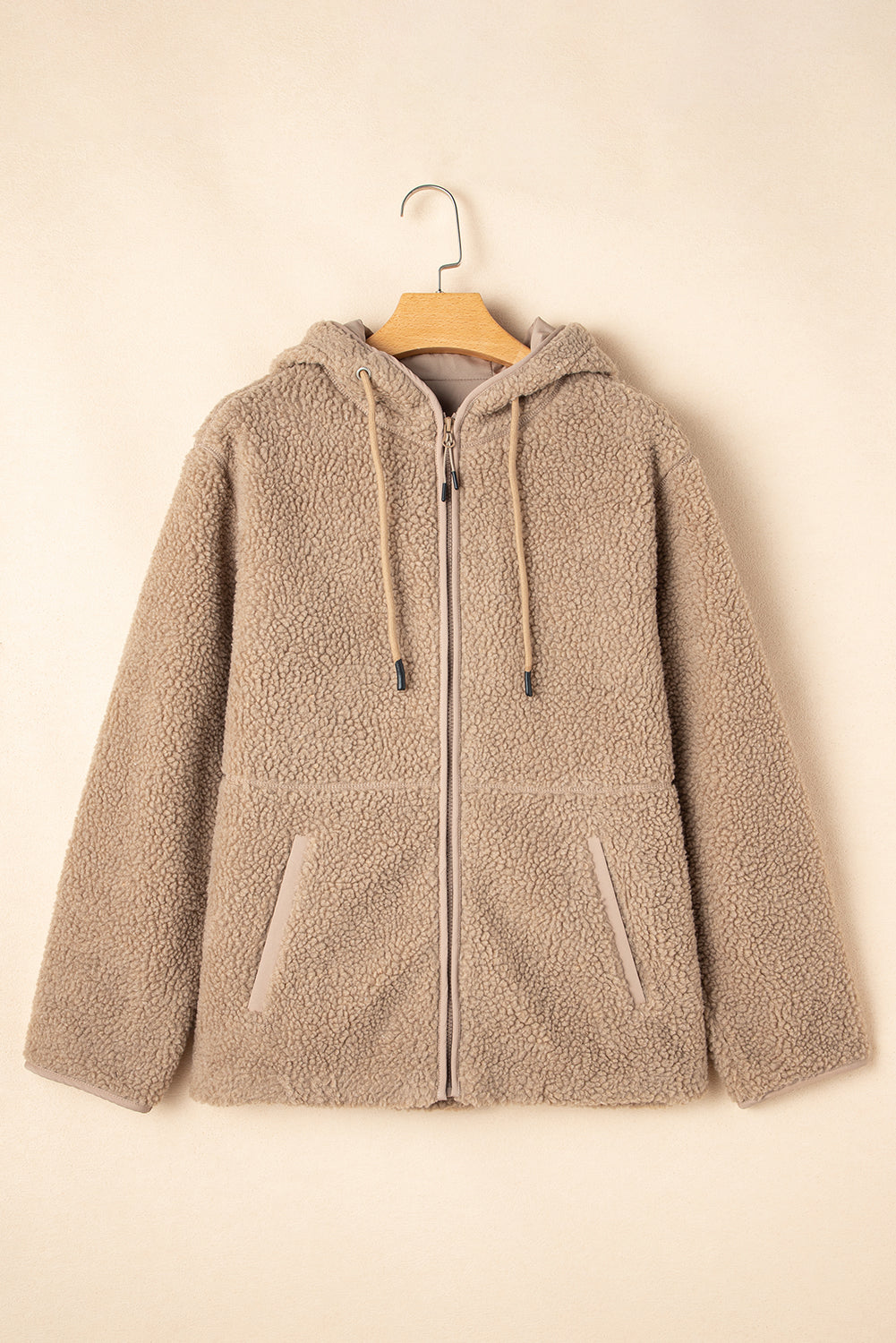 Fleece Zip Up Drawstring Hooded Pocketed Jacket