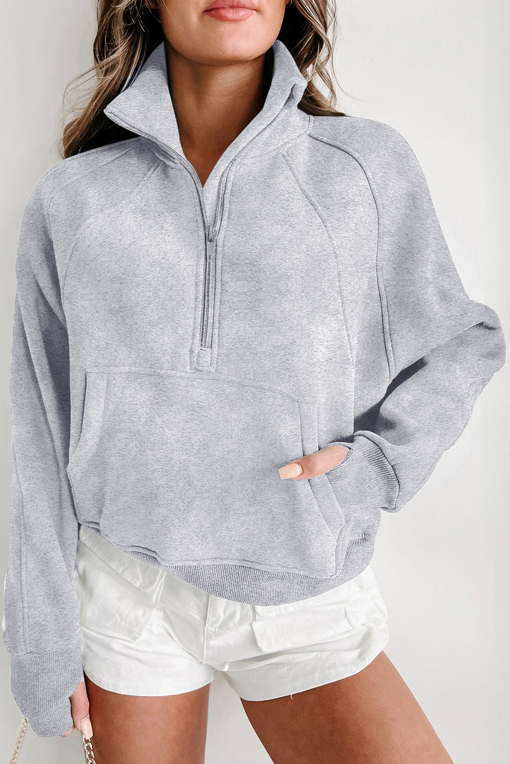 Quarter Zip Stand Neck Kangaroo Pocket Sweatshirt