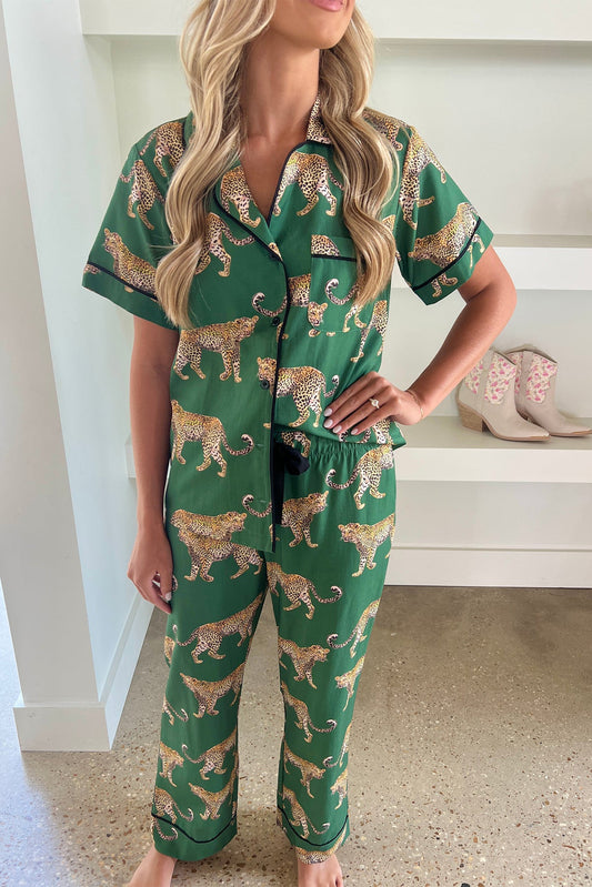 Green Cheetah Pajama Set