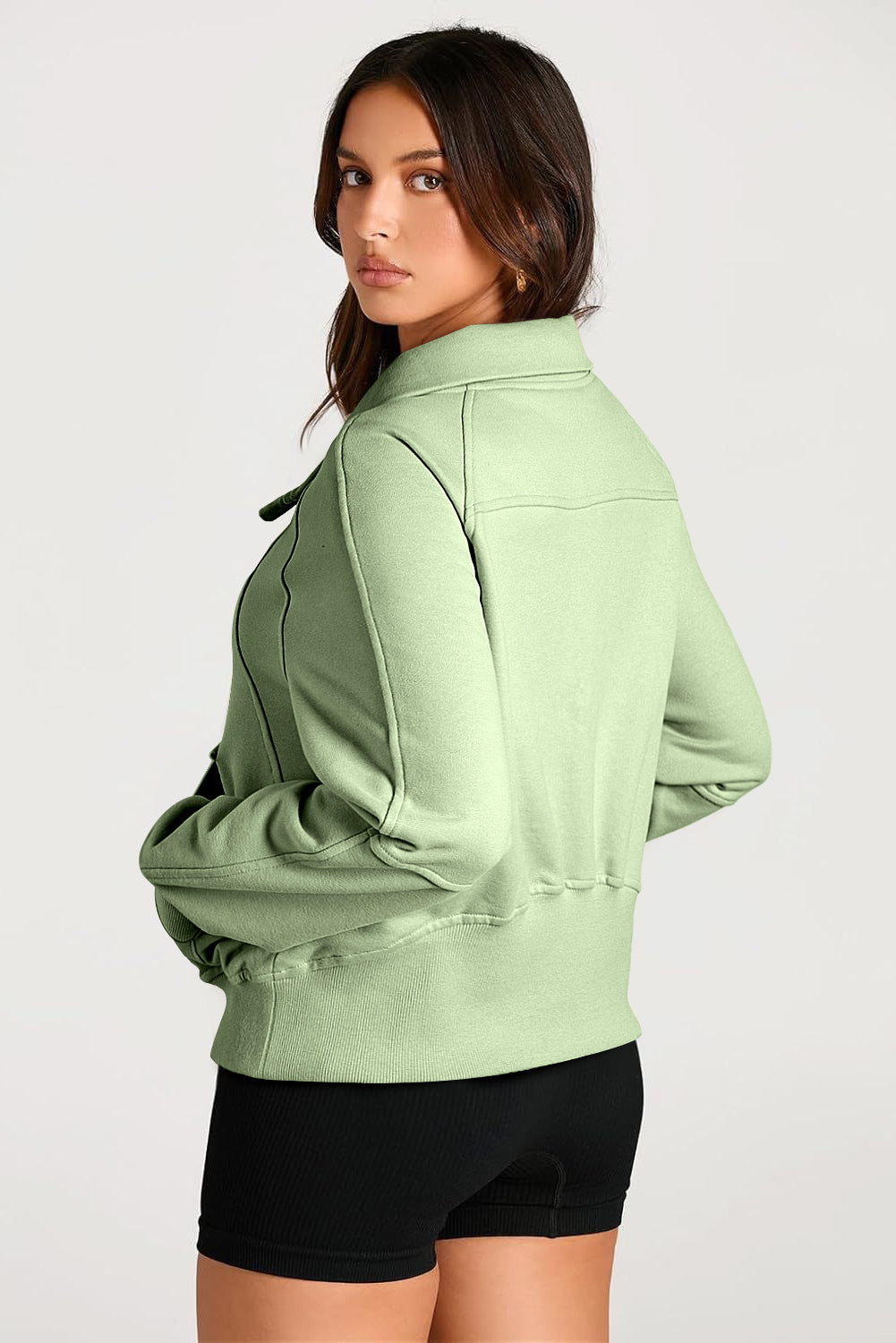 Quarter Zip Stand Neck Kangaroo Pocket Sweatshirt