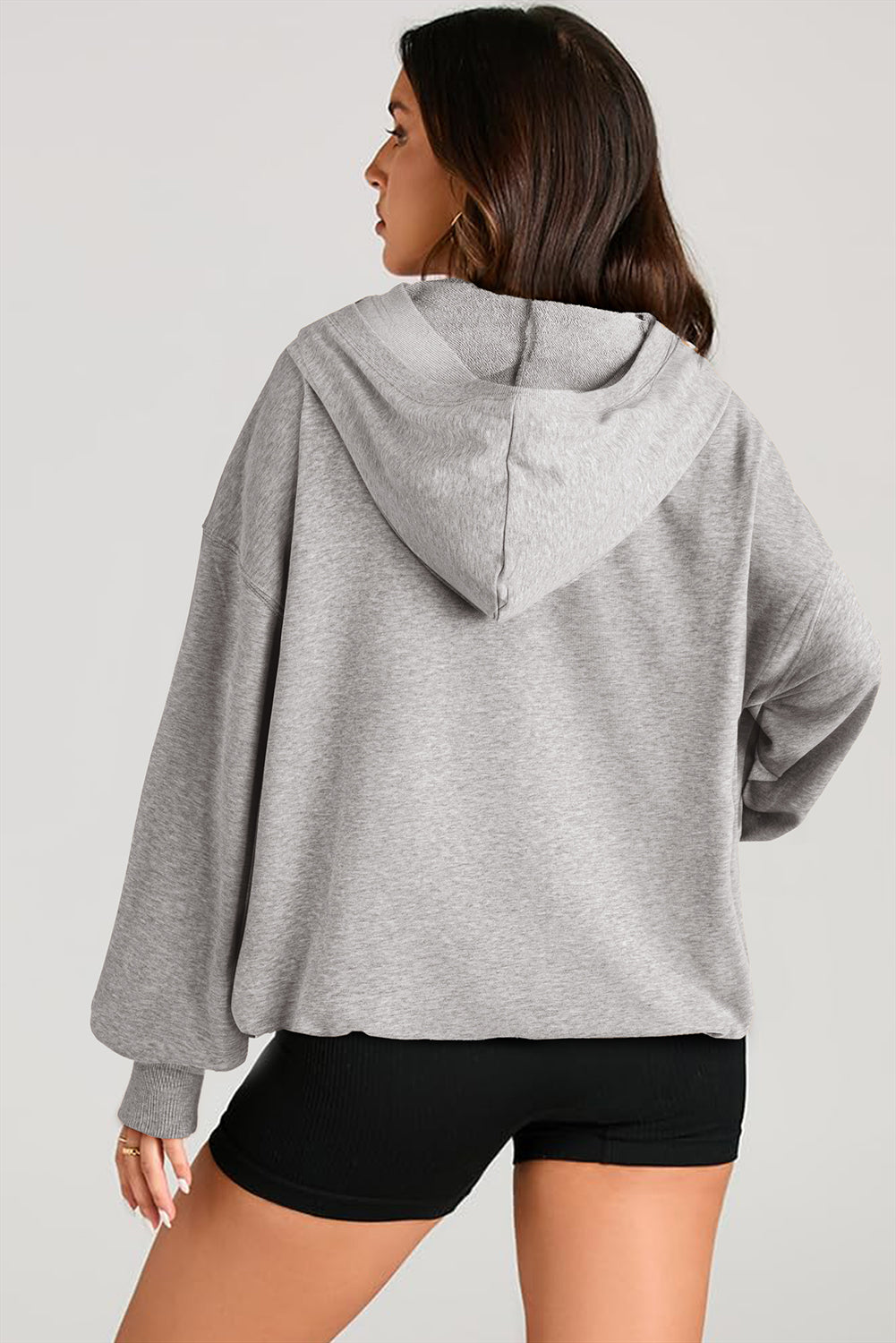 Solid Kangaroo Pocket Half Zipper Oversized Hoodie